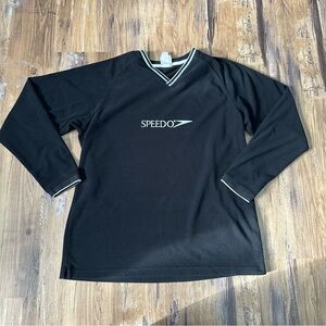 VTG Speedo Black Fleece V-neck Pullover Sweatshirt